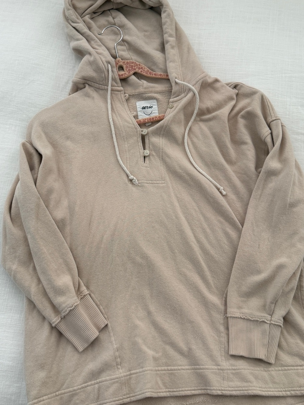 aerie Light Taupe Hooded Henley Sweatshirt